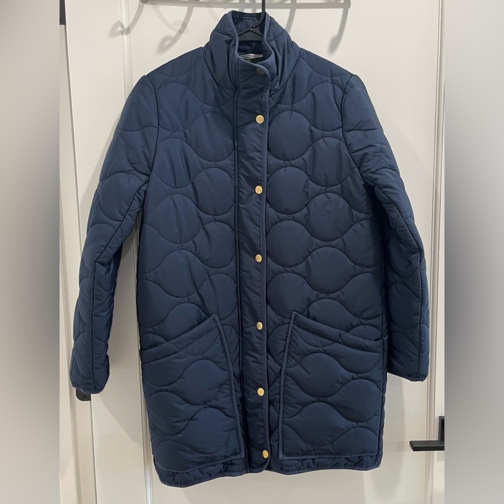 NWT j. crew primaloft lined quilted cocoon puffer coat navy sz XXS